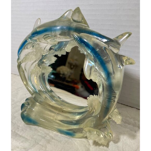Dolphin-Themed Oval Mirror With Blue & Clear Resin Frame - Picture 3 of 12